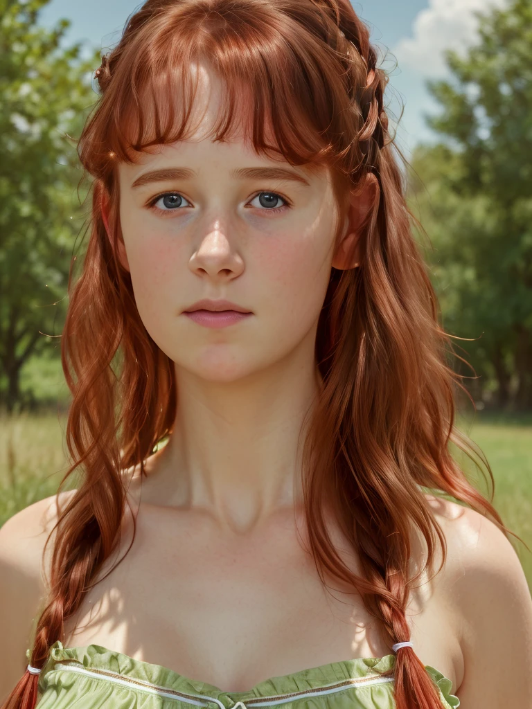 Masterpiece, Aesthetic artwork, Elf girl, elven features, high cheek bones, thin face, full lips, thin nose, realistic elf, aristocratic features, Ginger hair, red hair, shoulder length hair, wavy ginger hair, Pointed elf ears, elf ears, Big eyes, round eyes, realistic eyes, crystal blue eyes, bright blue eyes, body, runner’s body, thin, pale skin, imperfect skin, some small freckles, goosebumps, innocent, textured skin, skin pores (1.1), moles (0.8), A-cup, small breasts, chest, Long legs, small feet, Standing in a busy street, fantasy city, fantasy city street, medieval aesthetic, gloomy city, dark city, crowded street, merchants in background, pedestrians in background, Dressed in rags, dressed in a burlap sack, visible arms and legs, Extremely detailed (8k wallpaper), high quality, film grain, Fujifilm XT3 sharp focus, f 5.6, 50mm, High Detail, Sharp focus, (outdoor light), crazy details, complex details, hyperdetailed, strong lighting with shadows, hard and soft shadows
