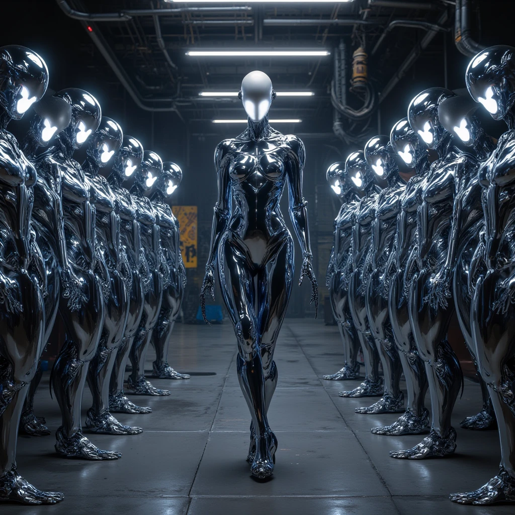 Naked Woman With Eyes Of White Light Shiny Chrome Skin Bald Chrome naked-woman-with-eyes-of-white-light-shiny-chrome-skin-bald-chrome