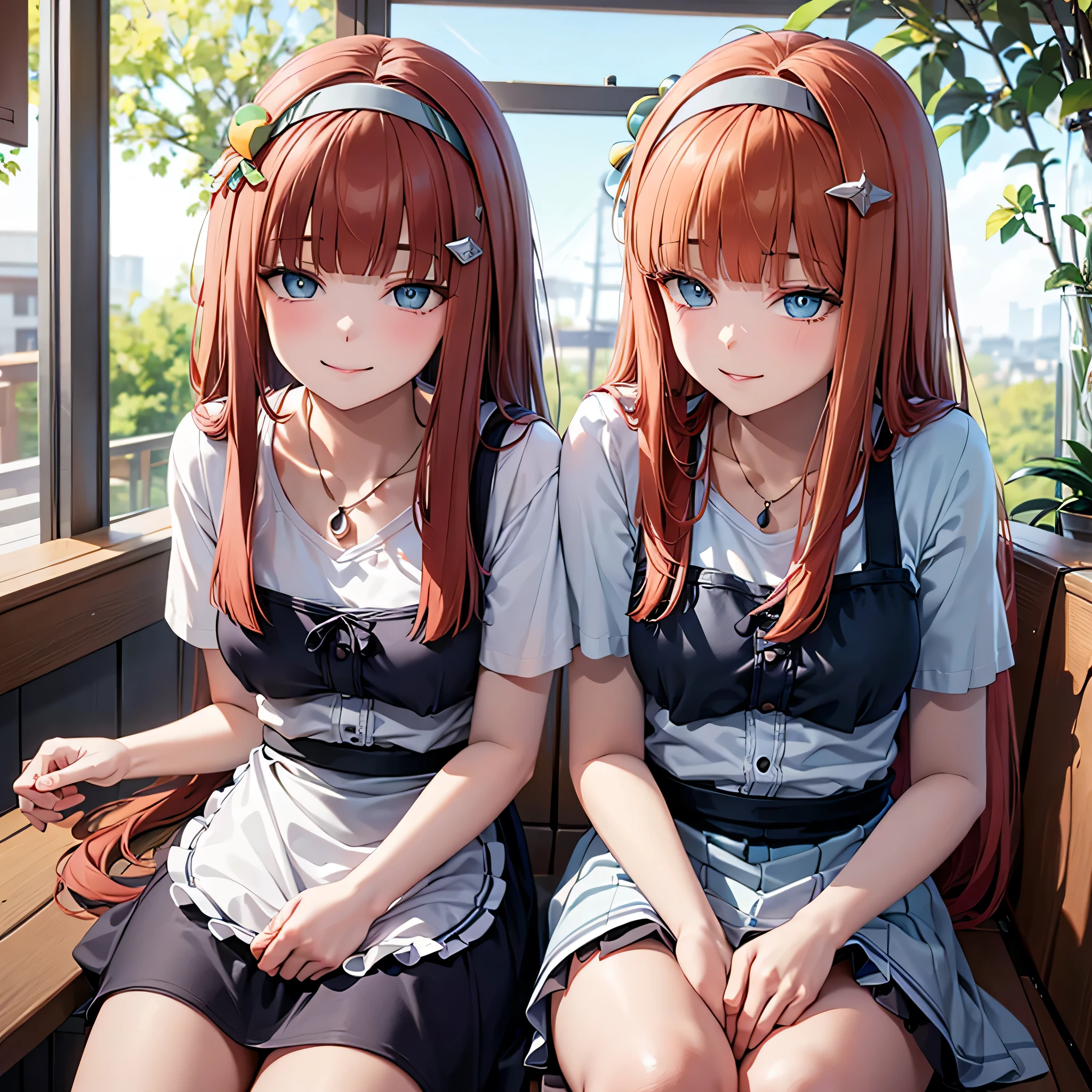 Perfect face, perfect anatomy, best quality, young woman 26 years old, pleasant and friendly, sitting at a booth in a coffee shop, bottomless under her apron, playful naughty smile, perfect! Thank you! *smiles lovingly at you*, *I sit down with you and look into your beautiful eyes*, teasing me, teasing with a peek under her apron,