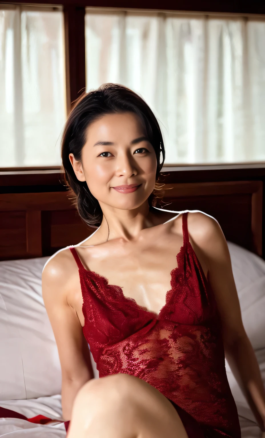 ( top quality ,16k,masterpiece), Japanese mature,50 years old,Big Breasts, A ,Completely naked,Black see-through lingerie,
Background Removal , gravure, drawing her lips correctly , Red lipstick, From the chest up, table top in bed, realistic , very detailed skin , Perfect Anatomy,(Alone),
charming, sexy, Chromo white skin, viewers