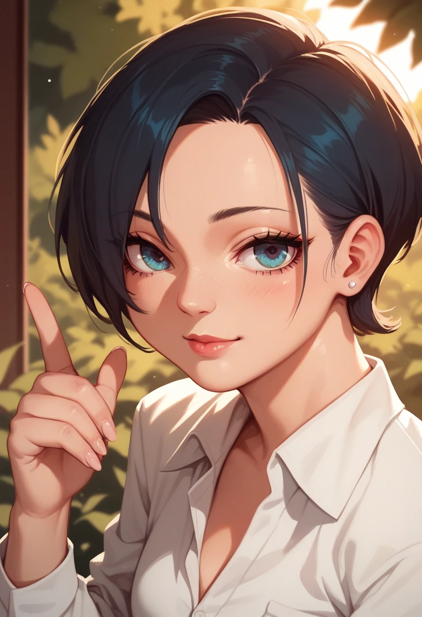  Short haired student, beautiful, Saluting Professor ,  anime style 