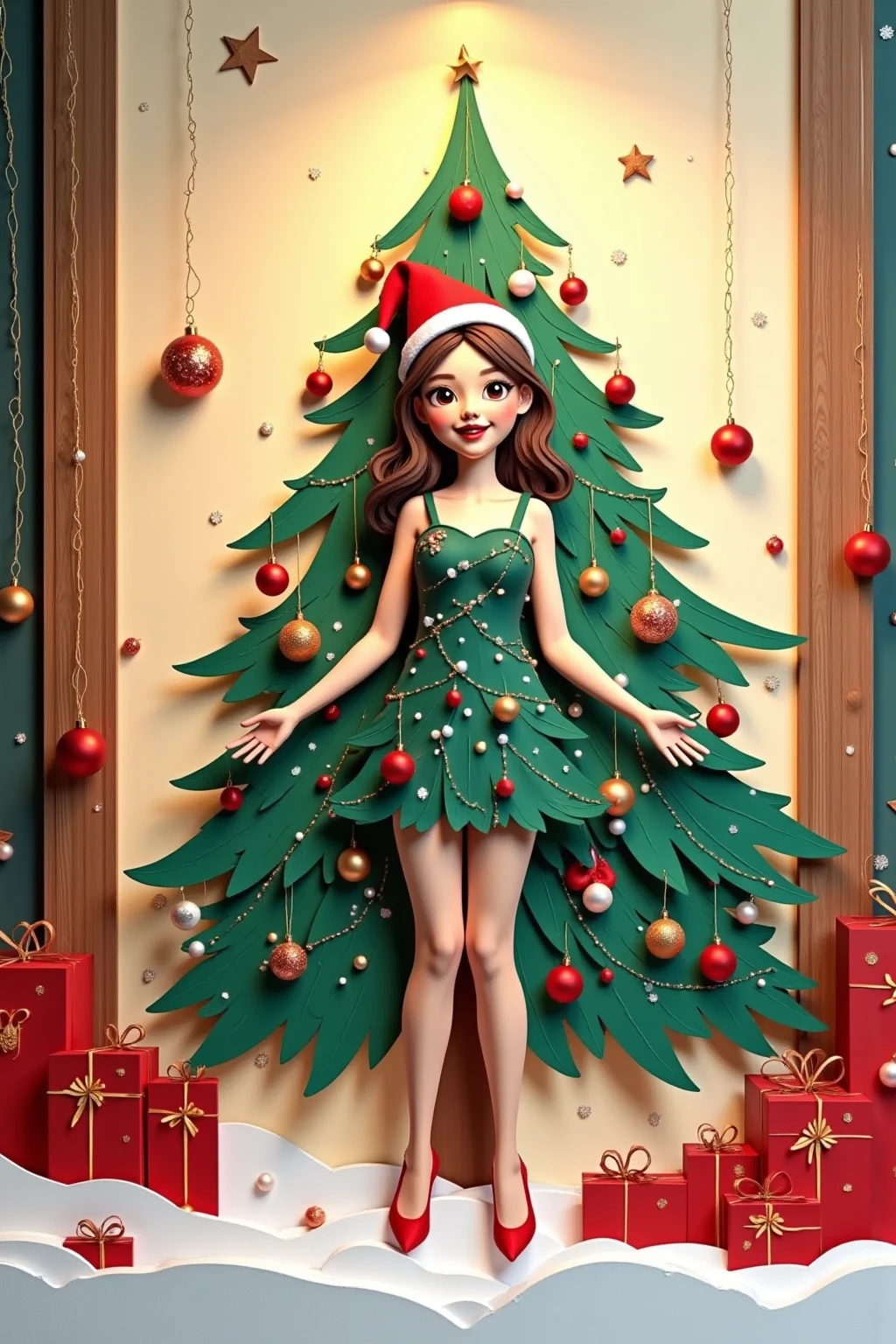 Nice details, Human Christmas tree Woman, Alone, Pretty girl, talented Santa lady is a Christmas tree, JK, I can't wait for Christmas 💕, I smile at you, perfect body, large breasts, human Christmas tree