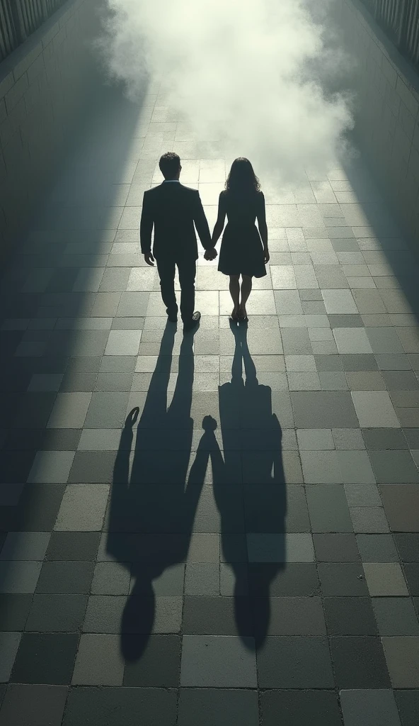 Two young lovers of 15 years old, let their shadows be seen, they cannot touch each other and there is a clock that is already late.