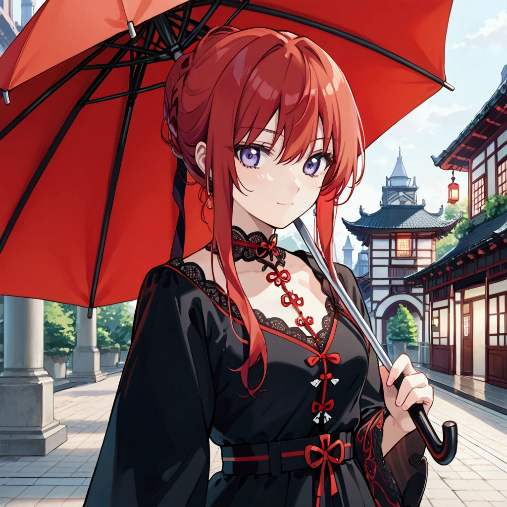 KaguraMLBB, Exorcist, 1Girl, Anime, Holding Umbrella,Red Hair.