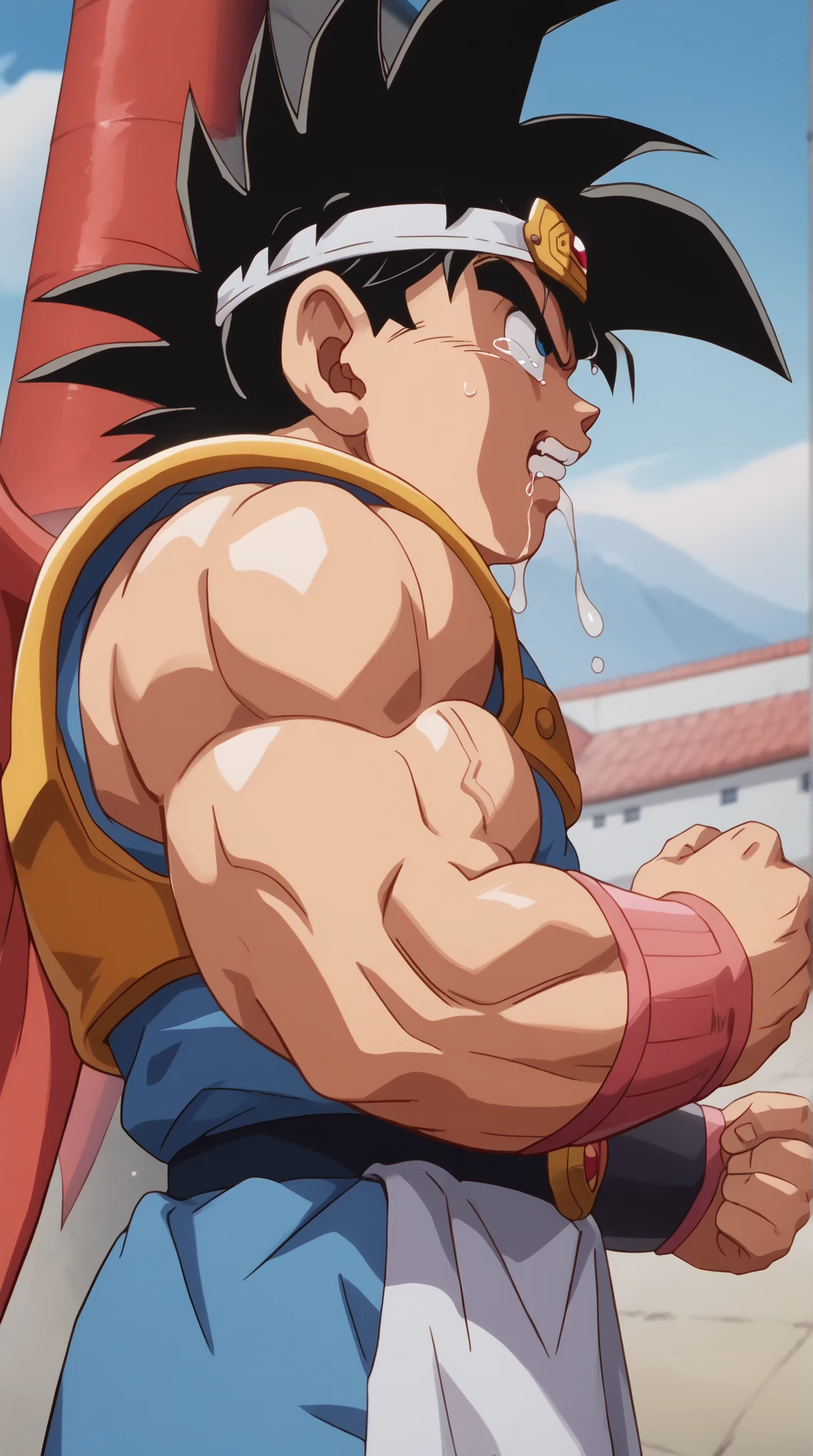  top quality ,Anatomical, Big Muscles ,Goku and Kogenta mix,Devil's Body and Wings , gigantic penis,Strong Orgasm ,Freeze in the cold ,Dripping semen, drooling ,Shed a lot of tears, black hair, mind control,armor, headband , hold the sword,Arm Veins, Stare at Viewers 