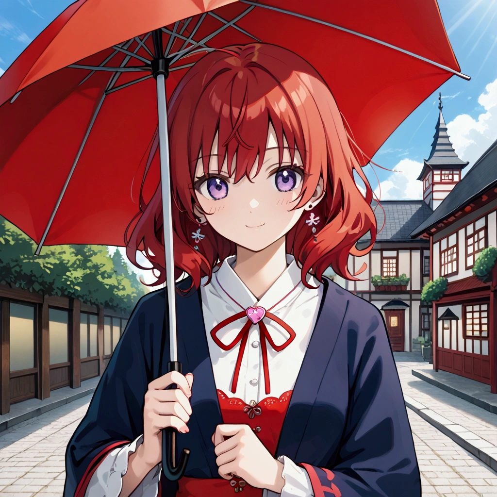 KaguraMLBB, Exorcist, 1Girl, Anime, Holding Umbrella,Red Hair, Adorable.