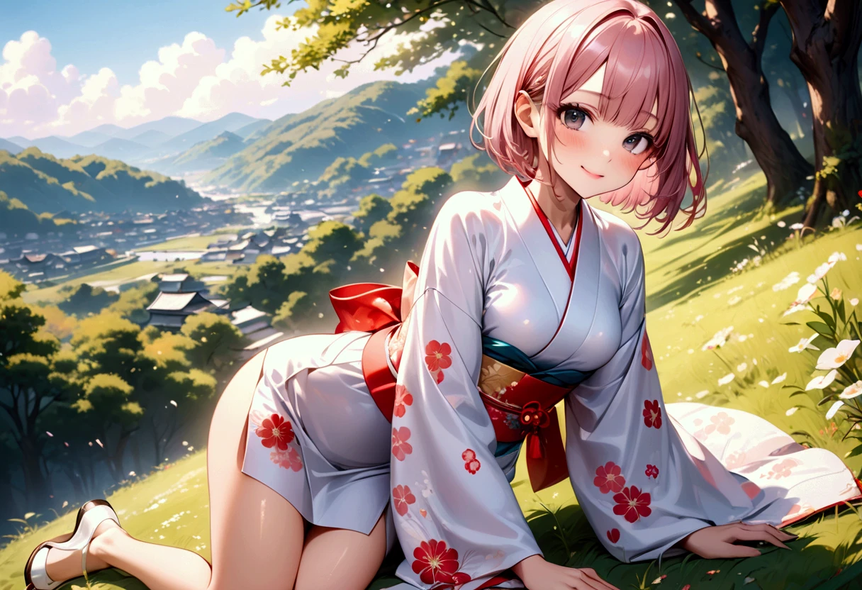 (masterpiece, Highest quality:1.4), Beautiful Face, 8K, 85mm, Absurd, (Floral Yukata:1.4), Face close-up, violet, Gardenia, Delicate girl, alone, night, View your audience, Upper Body, Film Grain, chromatic aberration, Sharp focus, Face Light, Professional Lighting, Sophisticated, (smile:0.4), (Simple Background, Bokeh Background:1.2), detailed aspects,(((Show me your nipples:0.57))),((Very young and small:1.2),(Pink hair with flowers:1),((Show me the vagina:1.5)),(Semen flowing from the vagina),(A remote controlled pink vibrator is inserted into her vagina),(Flowing Tears),(squint),(Micro Mini Skirt Kimono)