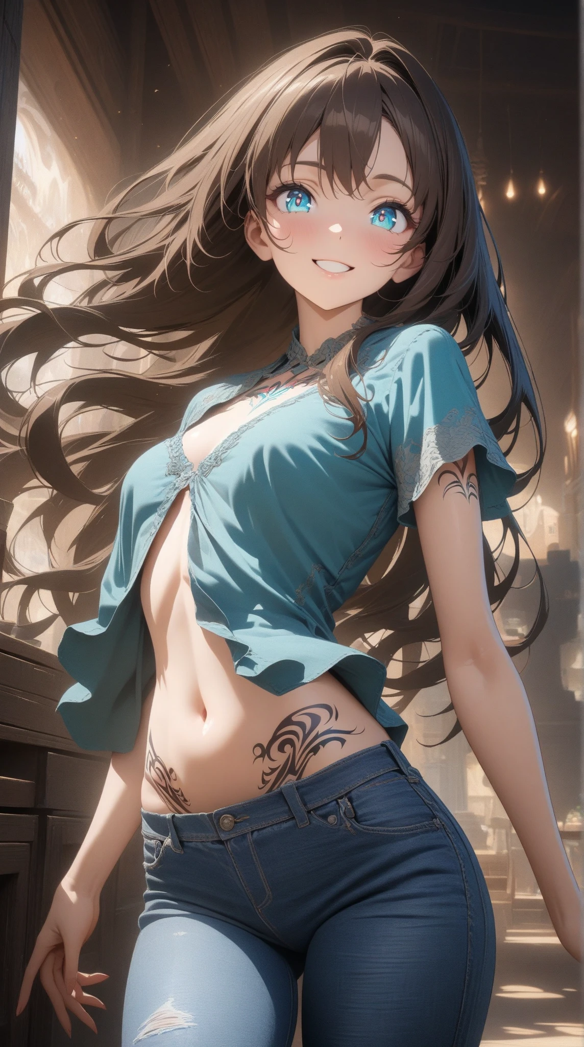 bondage, hands tied behind her back with ropes. shokaku,brown hair,brown_eyes,headband,shibari,bondage,bdsm,done,at night,tight blue jeans,white bra,arms behind her back. 1 girl 20 years old,european,beautiful,perfect body,black hair,oriental dancer dress,red color,bare belly. hemp rope,golden ornaments,embarrassed,small breasts,perfect anatomy,standing,stomach. Belly dance,bare belly,midnight,light,embarrassed,deep shadows,dark room,(shibari),{{bondage}}, {{restraint]], {{{{shibari on clothes}}}}, arms behind back, bdsm, genshin impact.