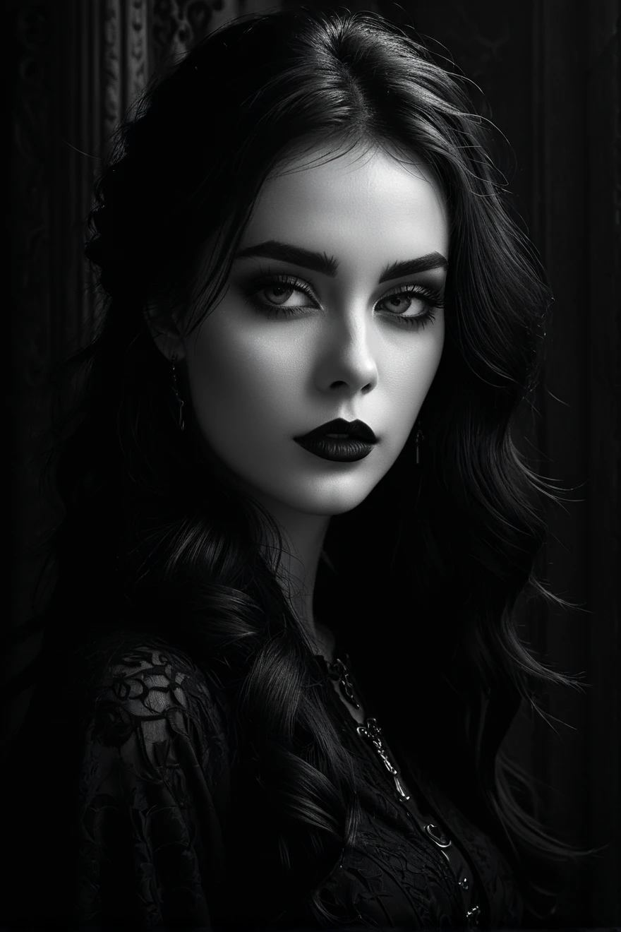 gothic beauty by katos, in the style of matte photo, anton fadeev, deep shadows, manapunk, monochrome canvases, uhd image, unapologetic grit