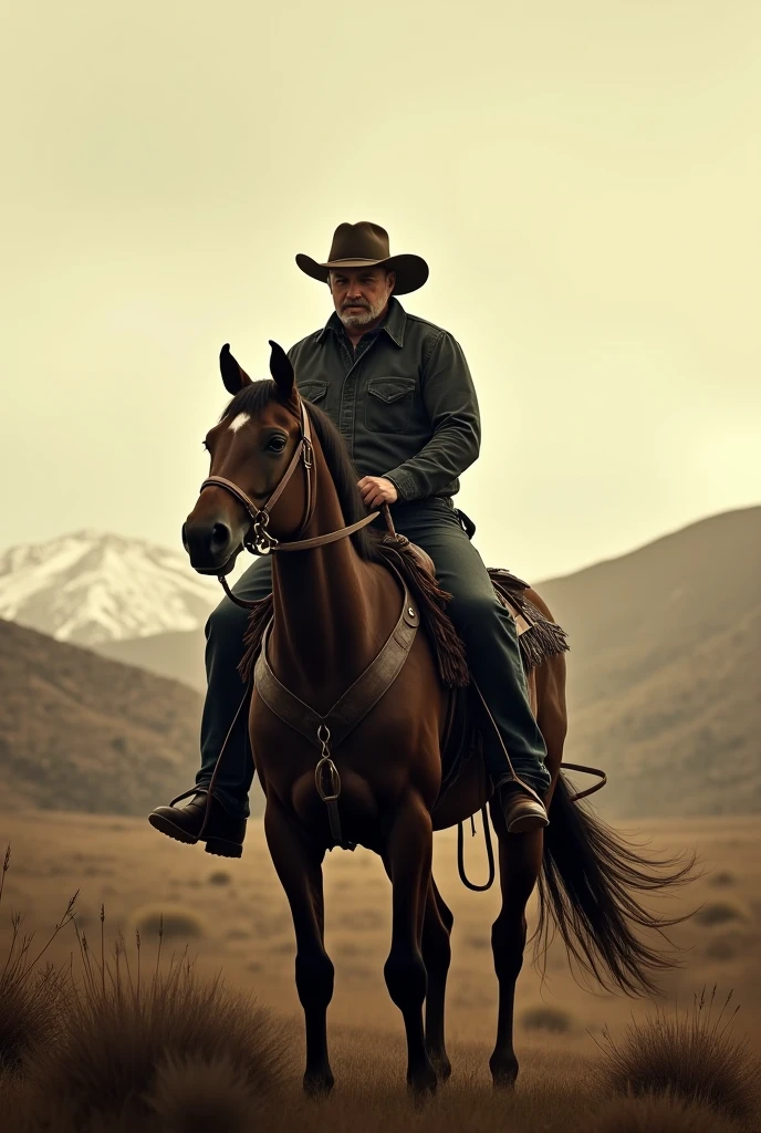 Make a movie poster called lone rider and shows a 45 yer old cowboy on ...