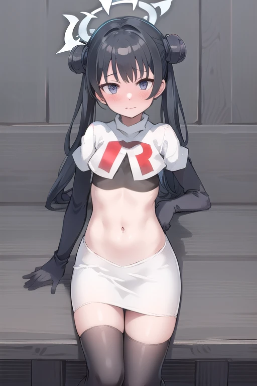 <lora:cheer_sd:1>, ch33r, 1girl, bare arms, midriff, red outfit, wristband, dark skin, tomboy, short black hair