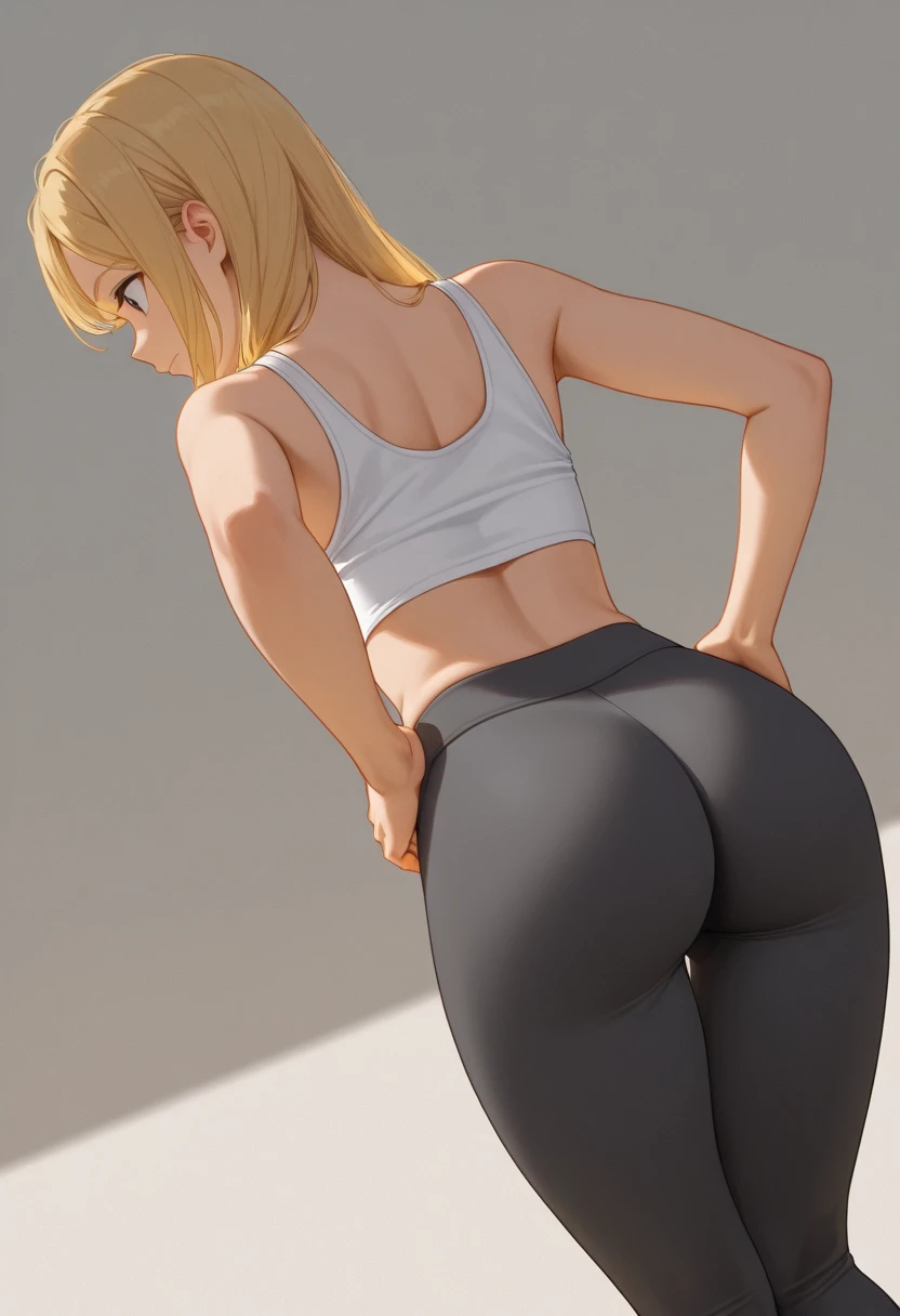 (highres, best quality:1.2), mitsuki bakugo, grabbing her own ass, tight clothes, looking back at viewer, school hallway,cameltoe, mad