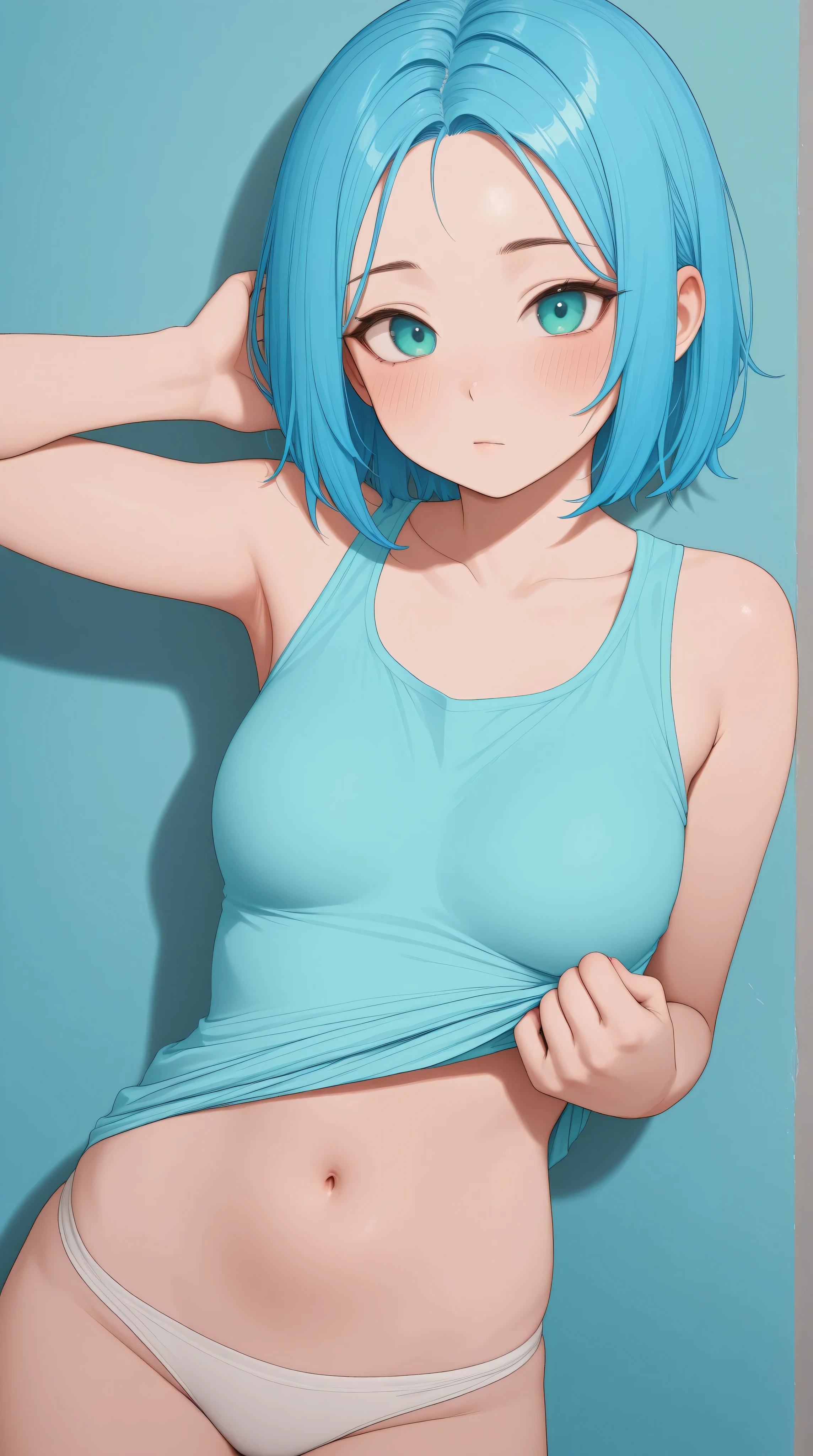 (Earth-chan:1.2), (multicolor blue and green hair:1.2), round cute face, (see-through nasa t-shirt:1.2), (lewd tight blue jogging shorts:1.2), (fit sotmach:1.1), (band-aid on cheek), (detailed hand and finger:1.1), in the ISS, floating sideways weightless in zero gravity, hair floating weightlessly, (detailed face and eyes:1.2), (medium breasts:1.1), (busty), (deep cleavage:1.1), (labia outline:1.3), (hard teat:1.3).