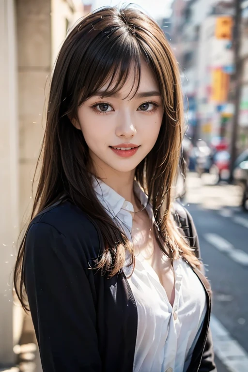 (masterpiece), 最high quality, Expressive eyes, Perfect Face,Cleavage,Cute face,Beautiful Face,double eyelid,Supermodel,Sexy pose、Jacket、Perfect Anatomy、Beautiful and mysterious,high quality,Realistic,Japan,Beautiful woman,gravure,fashionable 、sunlight、outside、Professional、clear々A good night、The wind is blowing、