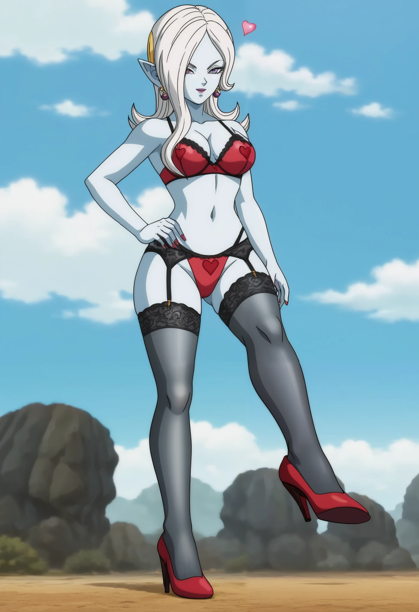 (Obra maestra:1.2), Mejor calidad, absurdos, high resolution, fondo de pantalla extremadamente detallado, perfect lighting, noche, night. bikini, tacones altos, tacones, carmilla pechos medianos, pelo blanco, hermoso rostro, ojos azules, tacones altos, tacones, medias, stockings, micro_bikini