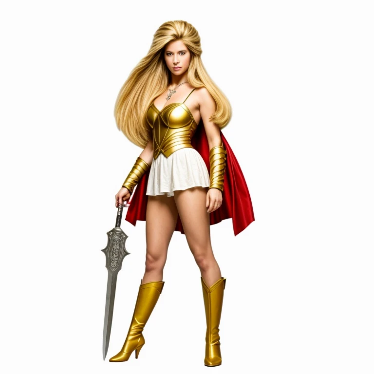 masterpiece, best quality, cinematic photo of cabelo loiro escorrido, sword in right hand, photograph, film, highres