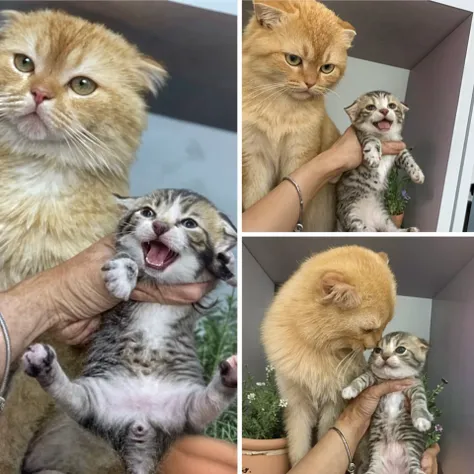 Three children sitting on the floor,Kitten in hand, Background seaside,Kittens are the cats of the eggboy party,