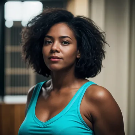 Mulher negra, sorrindo, com camiseta preta, fazendo sinal de ok na frente do rosto, fundo branco