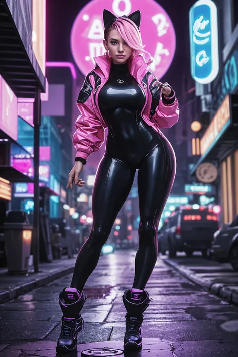 1girl,solo,medium breasts,<lora:GoodHands-beta2:1>,(full body:1.2),(thigh gap:1.2),<lora:011 Pink gelcoat_v2:0.8>,ruanyi011,pink bodysuit,open jacket,baseball cap,, (masterpiece, best quality, hires, high quality, by professional artist, ultra detailed, extremely detailed, absurdres, incredibly resolution:1.2), good hands, perfect hands,