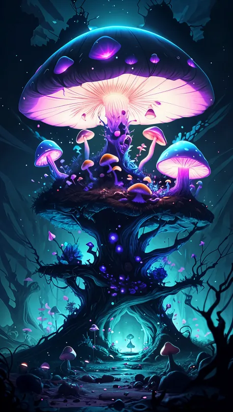 A close up of a mushroom with a person sitting on it - SeaArt AI