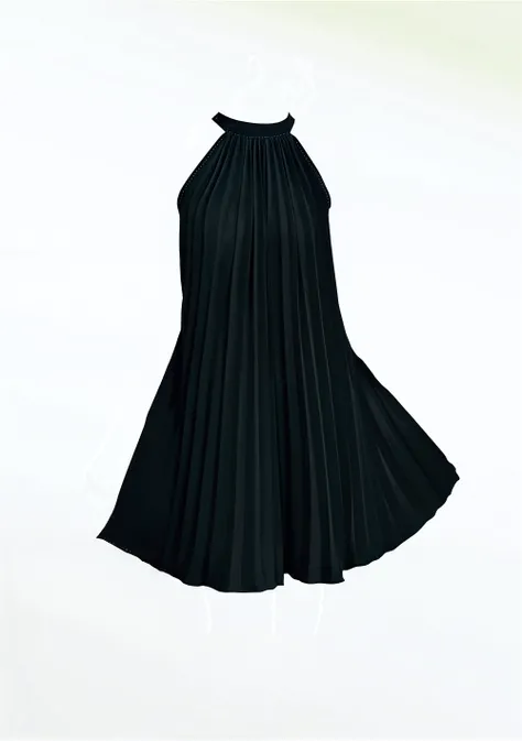 Black high waist pleated skirt, a little round in black with its golden border with the size above the knee  