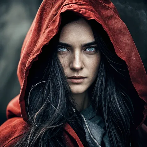 Dark Fantasy Art of cinematic film still of  <lora:Cinematic Hollywood Film:1.5>
Epic Creative Scene a wounded woman with a red hoodie and a monster face and red scar marks in snow jungle Cinematic Hollywood Film Style, dark, moody, dark fantasy style