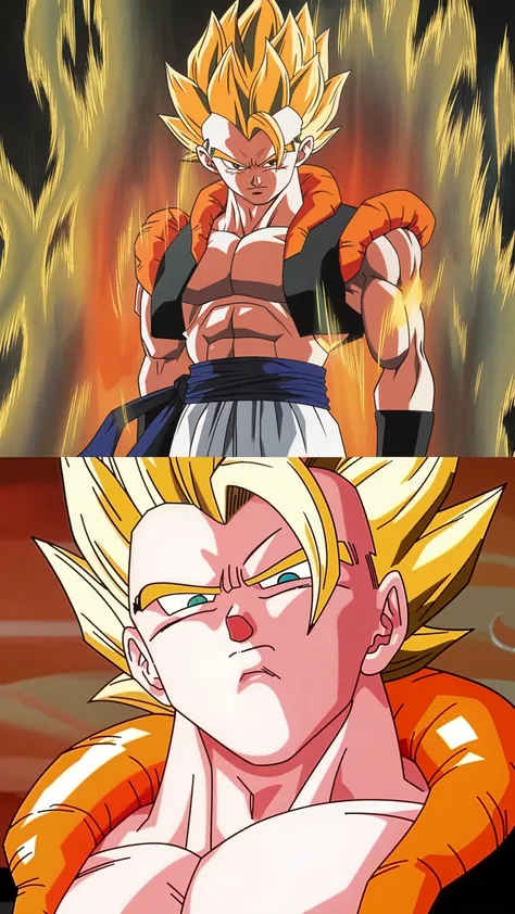 Dragon Ball Goku, portrait of a full body, a little realistic, Facial features are carefully described., Dark style fields origin, provided, premium, 8K sharp focus on the eye, correct anatomy, with blonde hair, with red eyes, I hate spikes, Look at the ground with great anger, Battle damage, by rubio, blue heart, serveds apretados, furious, Emphasis on men, muscular, muscular male, breasts out, heart, Alone, spiky hair, super saiyan, super saiyajin 1, served, topless man, Torn clothes, bracelet, Golden hair, by rubio