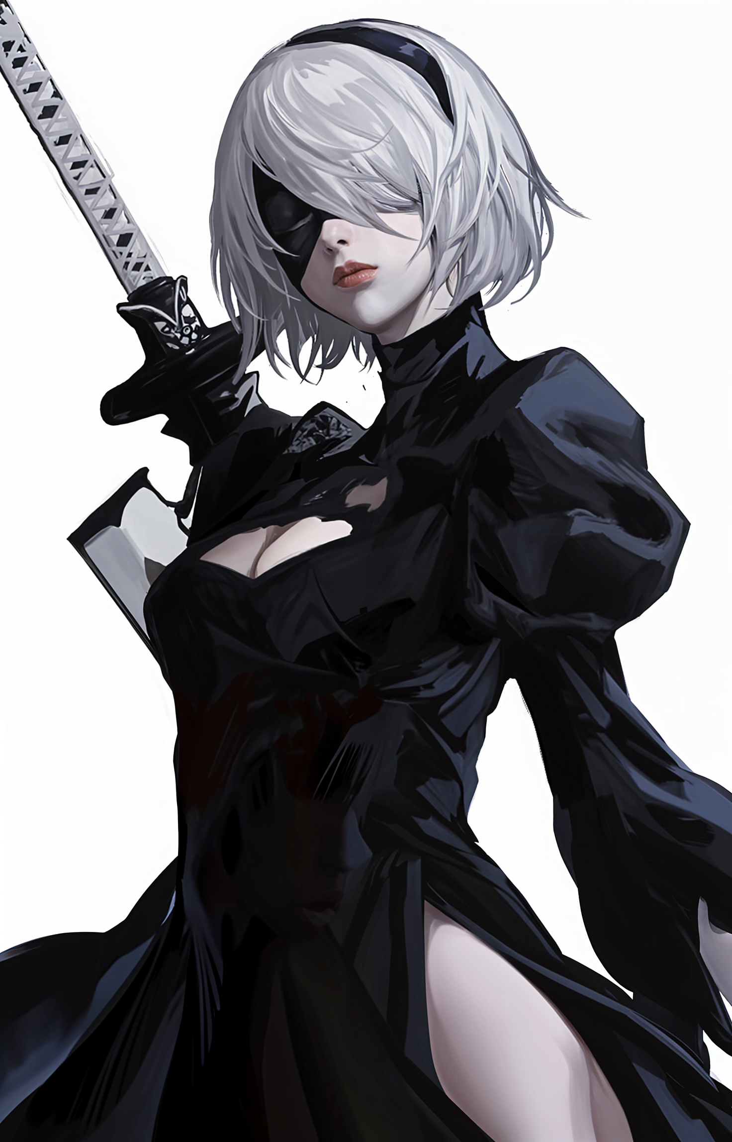 Anime girl with a sword in her hand and a black dress - SeaArt AI