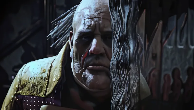 (warhammer fantasy style), gigantic (Khorne the Blood God:1.5) , looking like a (giant blood Demon:1.4), (but he's dressed as a French citizen, wearing a blue and white striped sailor shirt and handling a baguette with a beret:1.4), warhammer_chaos_spawn,blood and skulls background