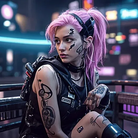 A young pirate woman drinking wine in a Cyberpunk bsr