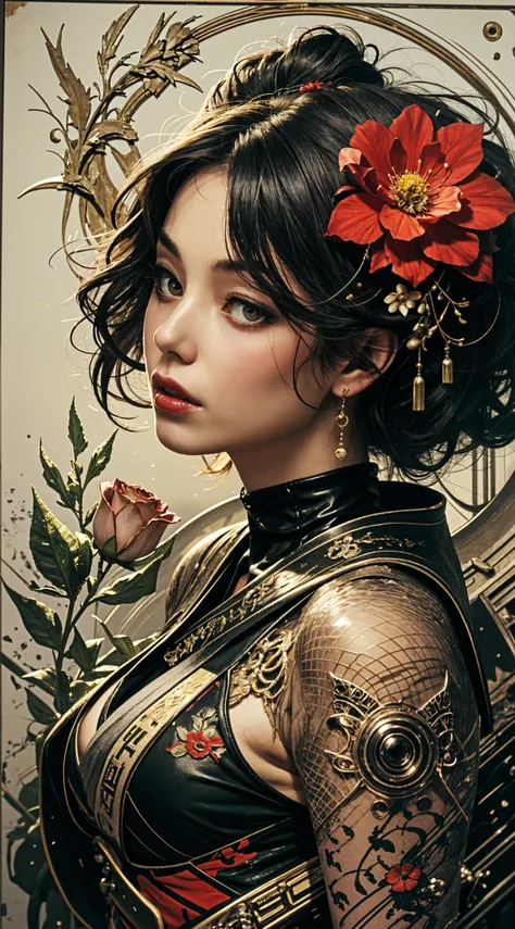 ((Masterpiece, Best quality: 1.2))_((Top quality, oil painting, virtuoso execution, wonderful masters))_((Final fantasy (Yuna),(young girl - , nude, full growth, naked body, dark hair, light skin, scarlet lips, smile; black, expressive eyes, long eyelashes))_((Girl with brown hair, dressed; black translucent chiffon dress, gold line, very short peignoir dress ), (calm relaxed pose, hair fluttering in the wind, half turn, looking at the viewer, stylish girl model))_((Beautiful character painting, soft anime computer graphics, realistic anime art, sexy girl, photorealistic anime rendering -girls, painting-realism, digital art))_ ((Background- flower garden, pictorial writing, stylized- virtuoso brushwork, graphic, (stunning; flowers lilies, peonies, chrysanthemumodern style)_(High quality, masterpiece)). ((Create MAxZenArt))!