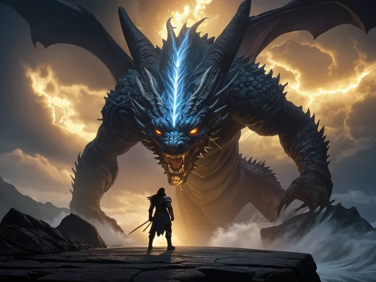 anime scene of a dragon attacking a man on a platform, d&d trending on artstation, dungeons and dragons fantasy art, epic fantasy game art, 4k fantasy art, fantasy game art, 2. 5 d cgi anime fantasy artwork, d & d fantasy art, epic fantasy style art, krenz cushart and wenjun lin, highly detailed fantasy art