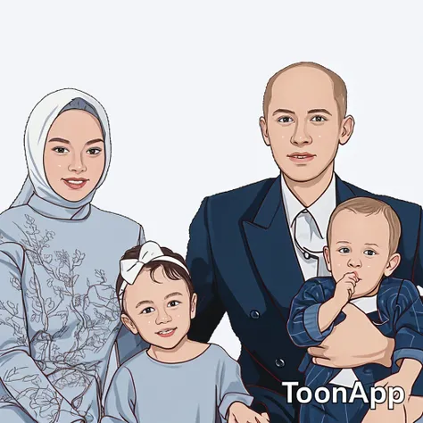 arafed family portrait of a family sitting on a couch, in cartoon style, woman hijab, caricature illustration, caricature style, realistic cartoon, cinematic lighting, caricature, potrait, an indonesian family portrait, family portrait, barong family, digital art cartoon, cartoon art, happy family, full protrait, by Abidin Dino, family, cartoon portrait, detailed cartoon, cartoon style illustration