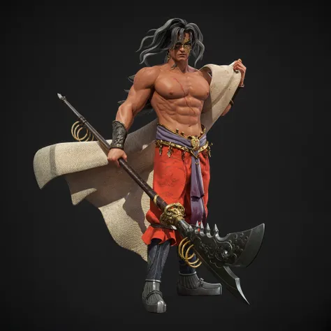 a close up of a statue of a man with a sword, barbarian, yasuke 5 0 0 px models, 3 d render character art 8 k, hybrid from dynasty warriror, ne zha from smite, conan, picture of an adult male warrior, male warrior, male barbarian, fighting game character, highly detailed character, barbarian warrior