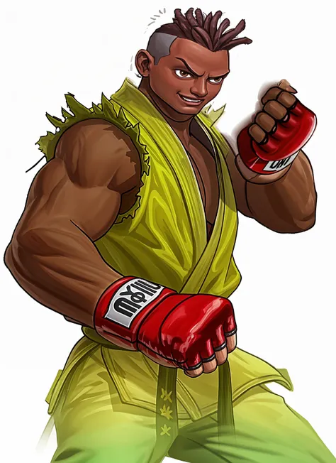 anime style, southeast Asian, Khmer man, Cambodian, full body from head to toe, random boxing pose, dark skin man, topless, long Victorian style mustache, buzzcut hairstyle, fierce look, wearing blue shorts, wearing a red sash around the waist of the body, I want the picture to be complete and accurate, (all white background),