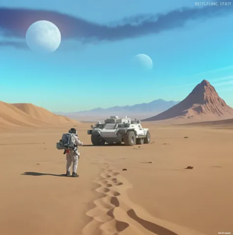 Chinese aerospace，Mards，Zhurong Mars landing rover，The astronaut，Repair equipment，A sandstorm strikes in the distance，Desert terrain，Space lander --auto