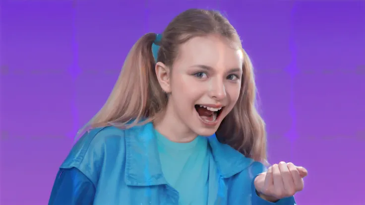 there is a 14 YEAR OLD GIRL In headphones, LONG BLONDE HAIR, smoke effects --auto --s2