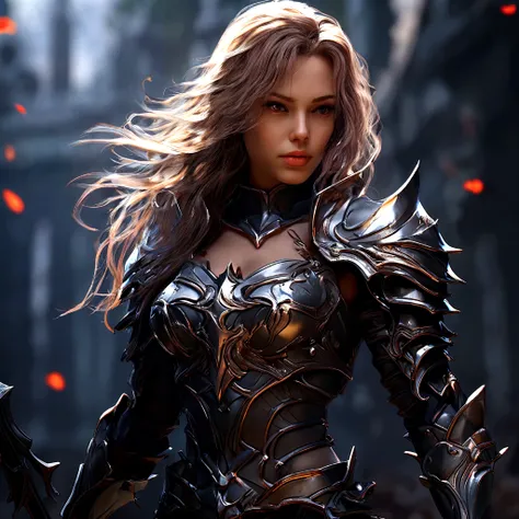 Beautifully detailed eyes, beautifully detailed lips, highly detailed eyes and face, long eyelashes, 1 girl, large breasts, female warrior with torn battle armor, injured, armor  Sexy, leading an army of thousands, medieval fantasy, epic battle scenes, dark fantasy, stunning lighting, cinematic, epic level, highly detailed, intricate armor design, striking posture, expressive  Powerful, moody colors, dramatic shadows, volumetric lighting, realistic, 8k, high resolution, hyper detail, masterpieces