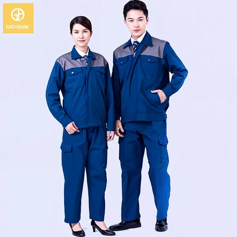 Golden yellow workwear uniform, chemical uniform, flower garden uniform, highway 🛣️ uniform, loose, with cargo pants, full set, fabric color, bright yellow, dark blue, background blue, clear lines, splicing simple atmosphere, require a full set of effects, use more suitable male models to show, walking on the catwalk, catwalk walking, stage walking, the front can see the overall effect, the customer wants the overall effect, the customer requires the front, the overall effect can be seen clearly, can see the style at a glance,