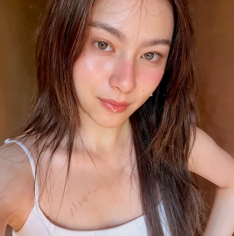 1girl, solo, photorealistic, realistic, middle age, a 30-year-old woman, ordinary mature woman, Japanese woman, Japanese woman, Japanese face, body of 30-year-old woman, ((ugly:1.6)), curly black hair, long hair, dark eyes, small nose, pointy jawline, deep cheekbones, shovel-shaped incisor teeth, pale-white skin, ((((selfie shot))))
