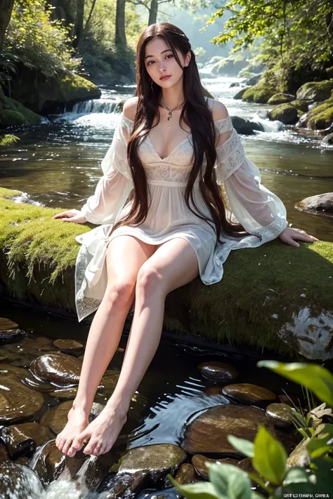 ((best qualtiy, 8k, tmasterpiece:1.3)), sharp:1.2, perfect figure beautiful woman:1.4, Slim abs:1.2, ((Layered Hair Style, huge tit:1.2)), (Long shirt with wet white buttons:1.1),(Sateen,the street:1.2),Get wet:1.5,Highly detailed facial and skin texture,A detailed eye,二重まぶた, Full body photo