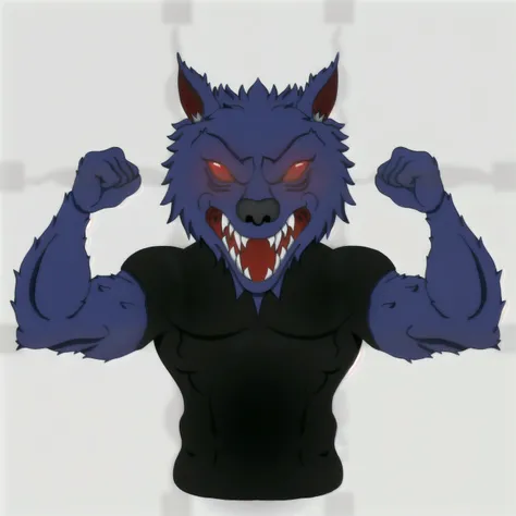 (masterpiece), (8k), ((professional lighting)), strong body, man, wolf head, rays of powers, apparent muscles, perfect hands, perfect body, muscular arms, athletic body, bodybuilder, wolf head, monster face, light skin, white wall, brown wolf head, glued shirt, abs, (light colored skin), Double biceps pose, veins by body, muscular body, defined body, blue wolf head,  slightly grainy image