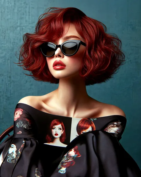 Arafed woman with red hair and sunglasses posing for a picture - SeaArt AI