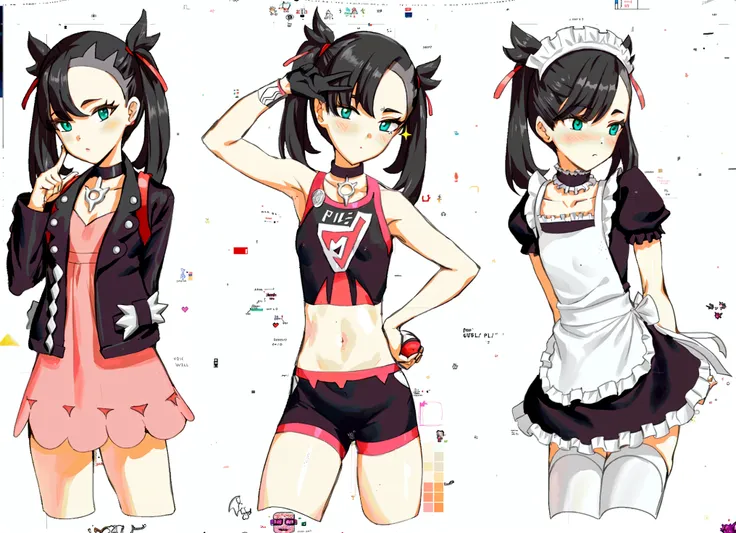 Highly detailed character design, Detailed anime character art,character drawing,((tmasterpiece, Best quality at best)),(character design sheet,front,on back,Lateral face) , (character design sheet,Positive,on back,Lateral face),(character design sheet,Different postures of the same character) ,be full of details, multiple postures and expressions, The content is very detailed, depth of field,Sporty wind,Wear sportswear,Sport Tank Top,Sports coat,Athletic trousers,Hand straps,With half-rimmed glasses,Girly image,车身front图, rear view of fuselage,Lateral face图,Mainly red and blac色头发