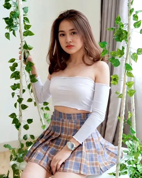 (best high quality:1.2), Work of art, 8k, extremely detailed, (High detail:1.2), 24 year old Vietnamese bimbo hot busty woman, (micro-skirt, crop top), Full body,
