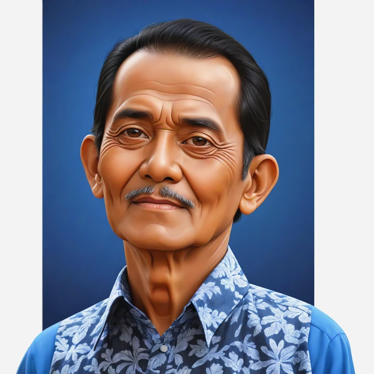 digital artwork of indonesian man 65 years old, no mustache, realistic black hair, best quality, highres, 4k