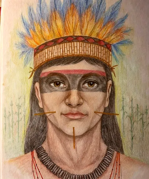 um close up de um homem com um cocar emplumado e uma pintura facial, homem indigenous, povos indigenouss amazônicos no brasil, ayahuasca shaman, Retrato de um guerreiro, marcas tribais faciais, pintura do rosto do guerreiro vermelho, indigenous, pintura facial tribal, usando tinta de guerra, Retrato de um guerreiro masculino, usando armadura tribal, pinturas tribais do rosto, anthropological photography, 16K, high definition, rosto detalhado, rosto detalhado, olhos detalhados, terno detalhado, Estilo DC, hiper-realista, + cinematic photo + Dynamic Composition, incrivelmente detalhado, nitidez, detalhes + detalhes soberbos + noite com luz + perfeccionismo + realismo premiado ((soft lighting))