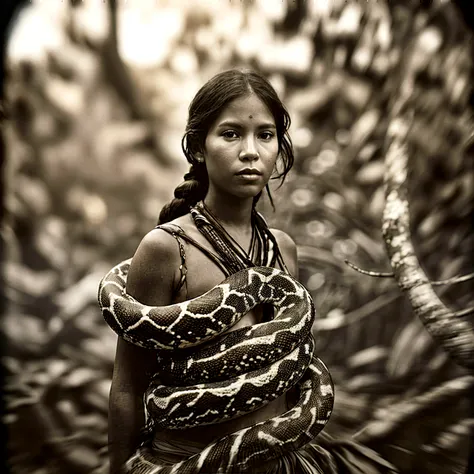 A 11year old girl, Asians, lost her clothes in the jungle, nude, as if she has fallen many times, looks tired, messy hair.