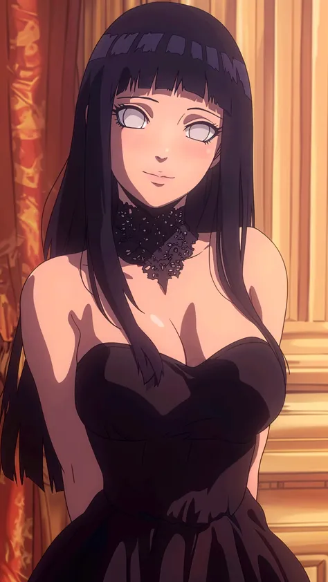 ((((masterpiece, best quality, high resolution)))), 1girl, average breasts, blush, light smile, parted lips, glow, thighs, bare shoulders, collarbone, narrow waist, cleavage, (masterpiece), (beautiful detailed face, beautiful detailed eyes), (anabi\(boruto\)
