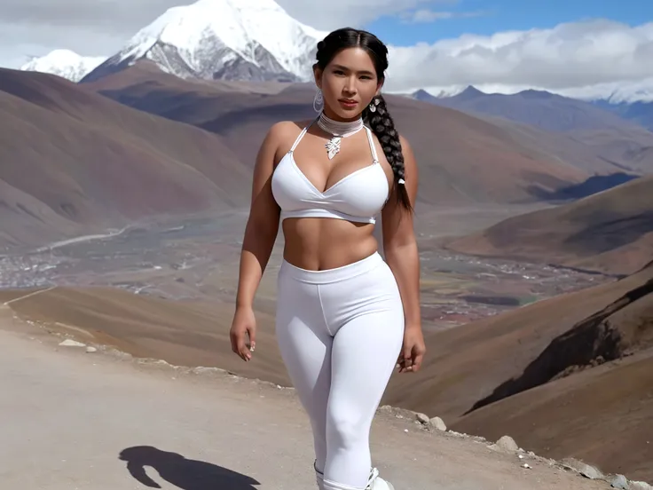 (Cute beautiful fragile short adult femboy Adalgusto), thin arms, flat chest, sexy chubby legs, exposed sexy flat tummy, light color trunks, long sleeves cropped, little dick bulge, thigh socks , mountains background, wavy hair, side view, shaved body, sexy curvy posture, subtle smil